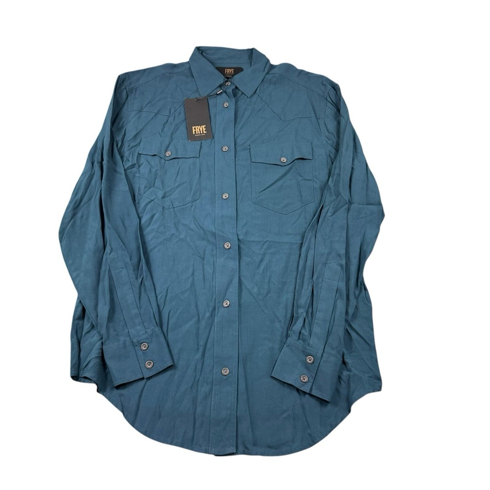 Frye Women Peacock Blue Rayon Western Button Front Shirt FWWF11806 Small NWT
